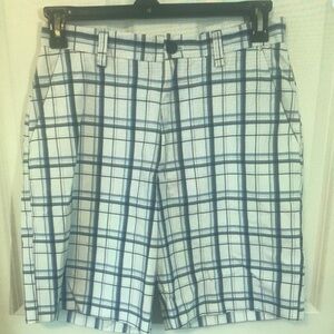 Men's Blue and White Plaid Cargo Shorts